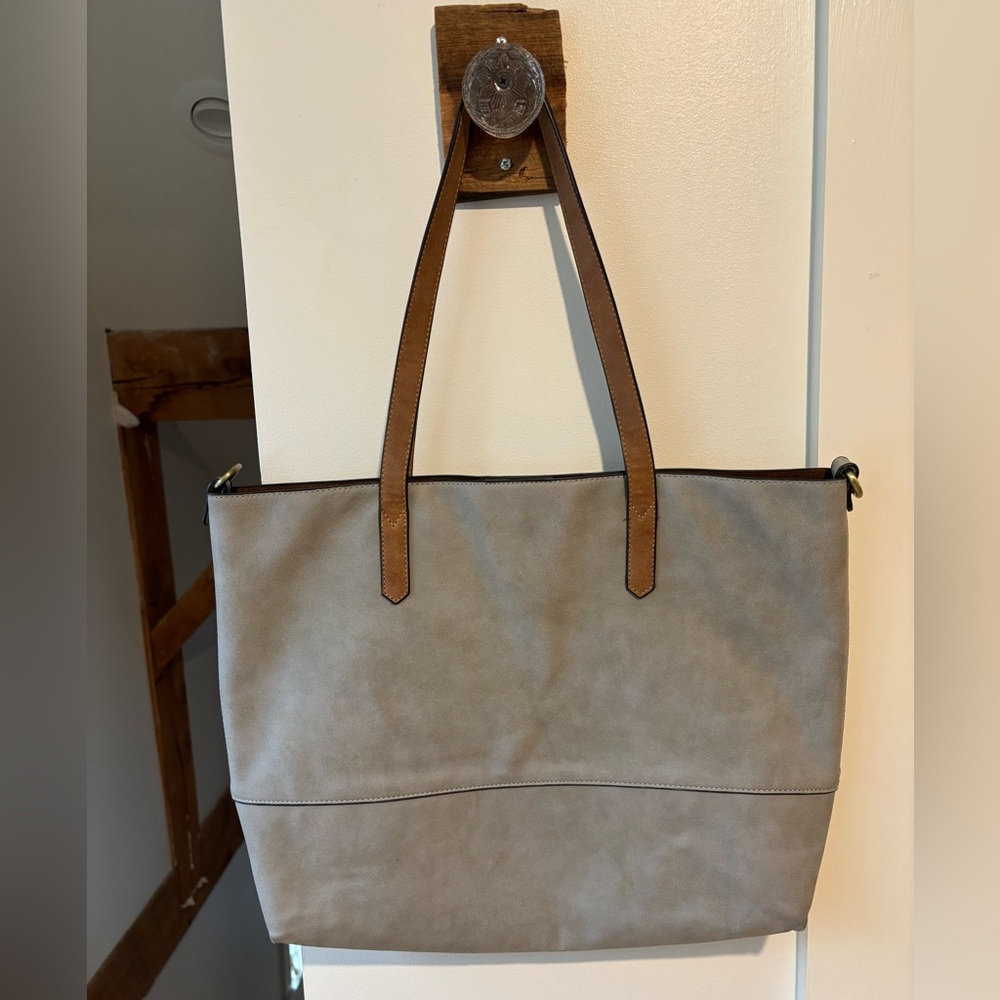 Faux Leather Basic Gray Tote Bag - image 1